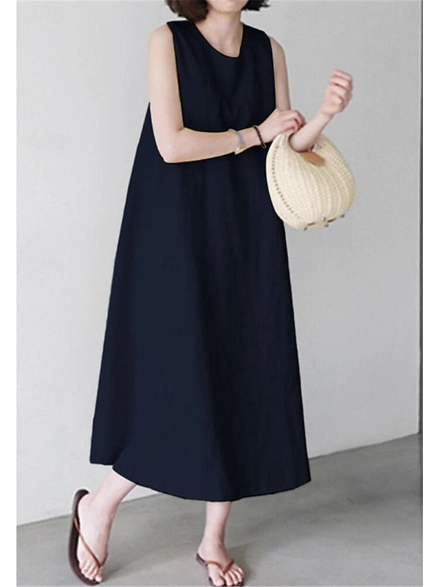 Women's White Wine Navy Blue Summer Spring Midi Dress Faux