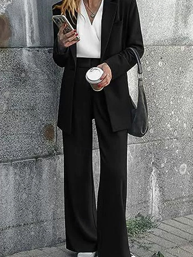 Women's Pants Sets Blazer Suits Long Sleeve Shirt Collar