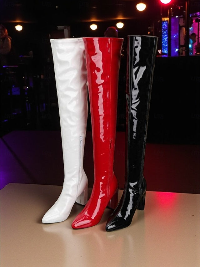 Patent Knee the Leather Over Red Women's Boots
