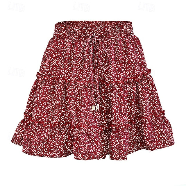 Women's Fashion Casual Mini Mid Rise Skirts Floral Ruched
