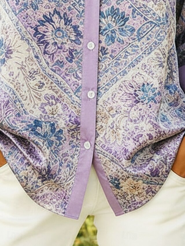Women's Shirt Satin Shirt Print Floral Graphic Bohemia