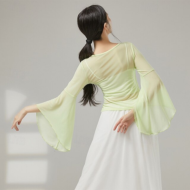 Activewear Top Pure Color Splicing Tulle Women's