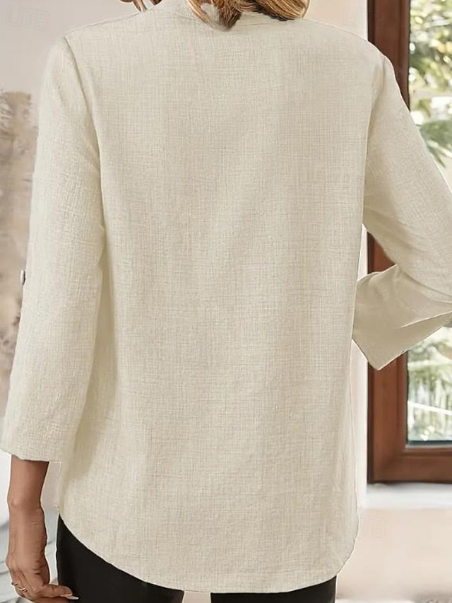 Women's Shirt Blouse Pocket Solid Color Casual Long Sleeve