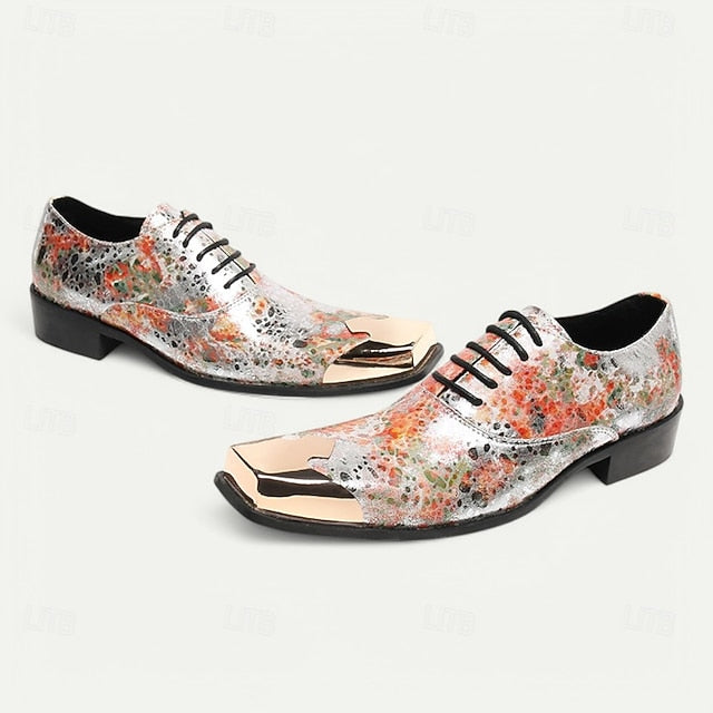 Men's Leather Shoes Floral – Patent Oxford Printed