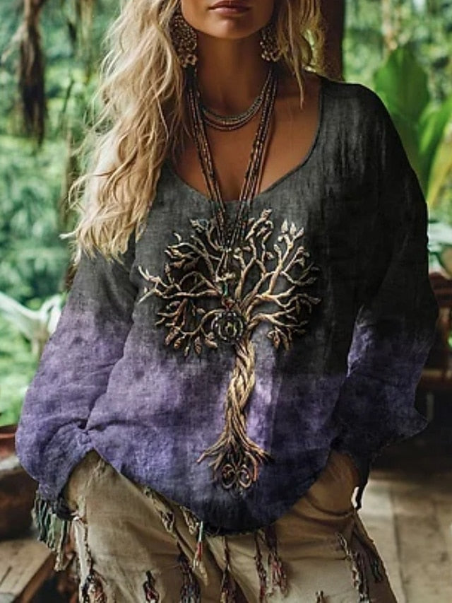 Women's Boho Shirt Blouse Print Floral Vintage Daily Casual
