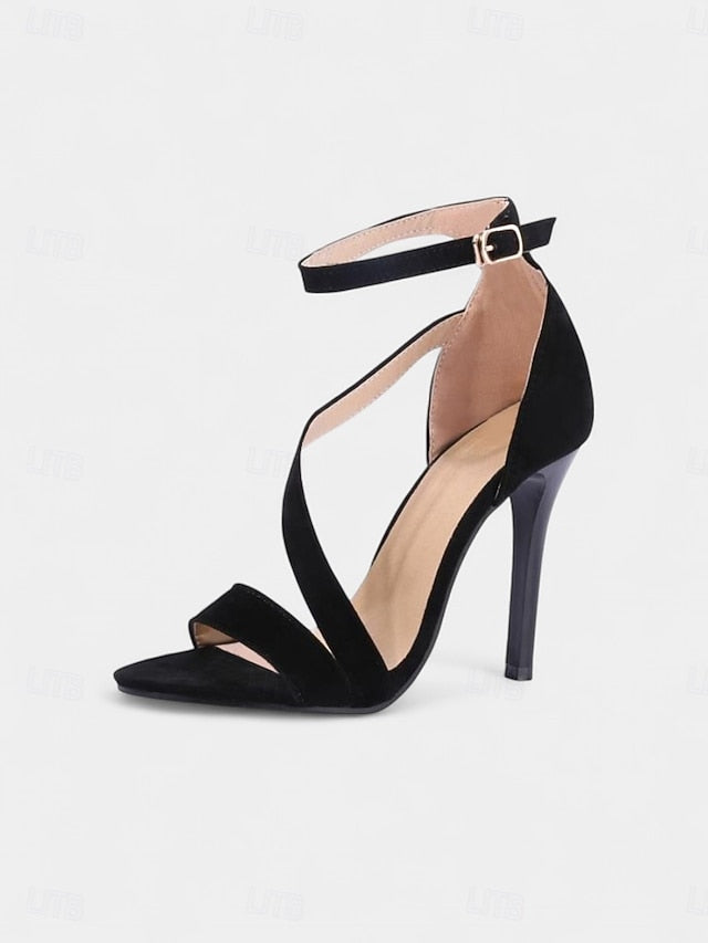 Strappy Suede Stiletto High Women's Open-Toe - Red Sandals