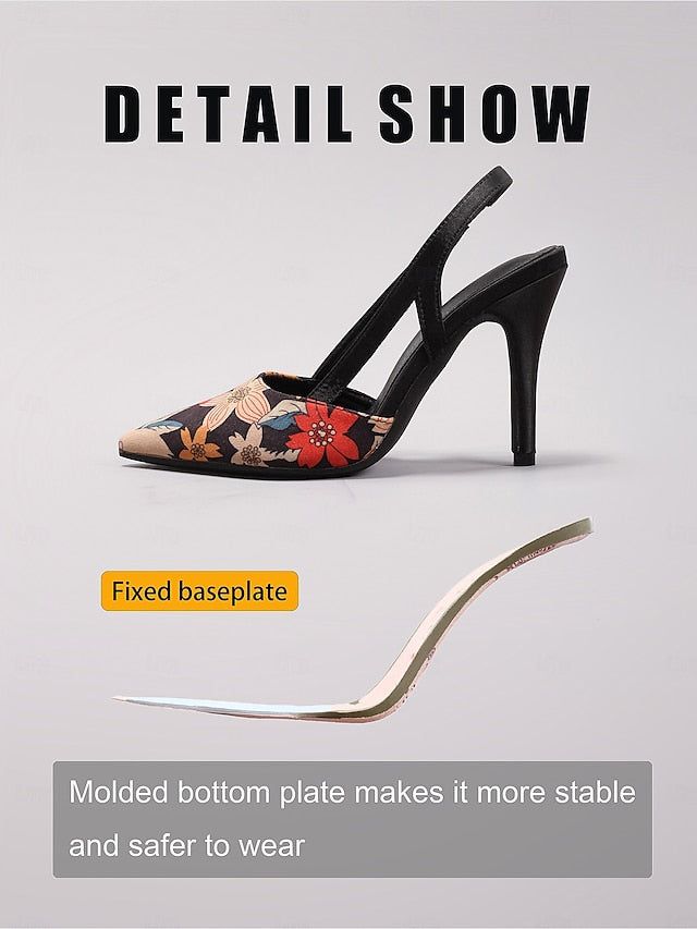 Heels Women's Toe Pointed Elegant Slingback – Floral High