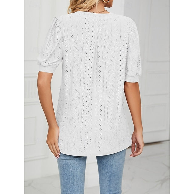 Women's T Shirt Eyelet Plain Fashion Modern Casual Short