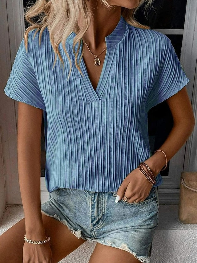 Women's T Shirt Plain Basic Casual Short Sleeve Notched