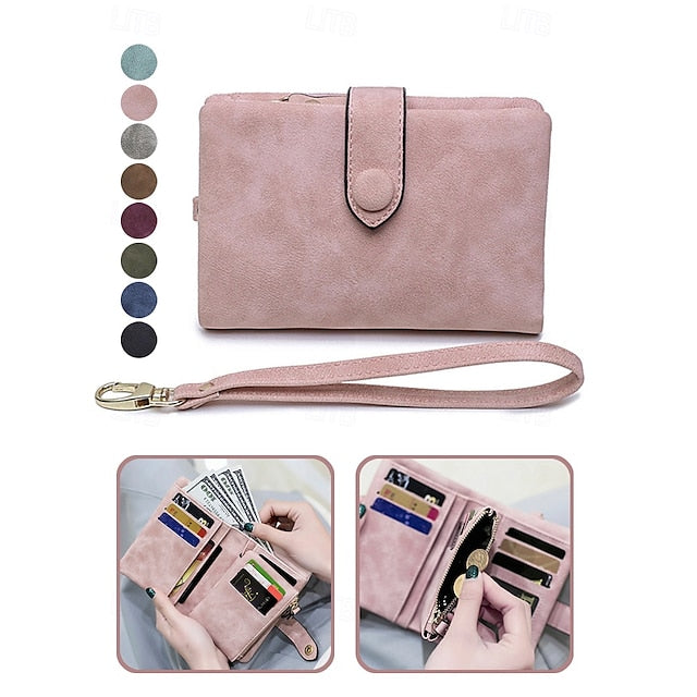 with Leather Women's Wrist Strap Faux Pink Wallet –