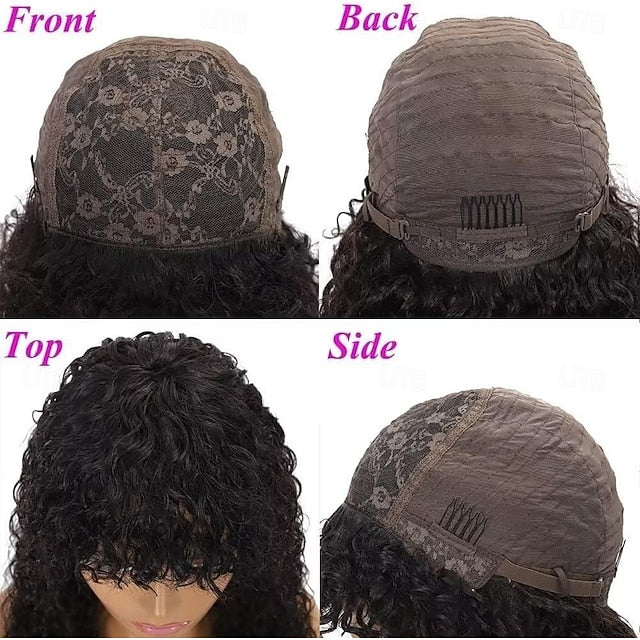 Curly Full Machine Made Scalp Top Wig With Bangs Scalp Top Kinky
