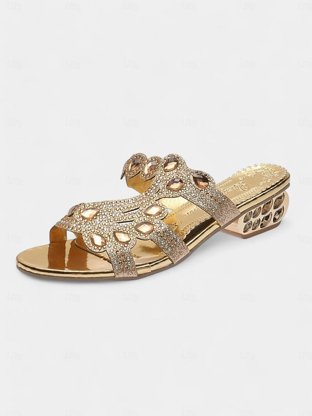 Open-Toe Embellishments and Sandals Gold – Crystal with Blue