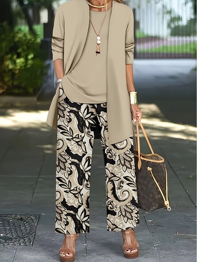 Women's Two Piece Sets Long Sleeve Crew Neck Elegant