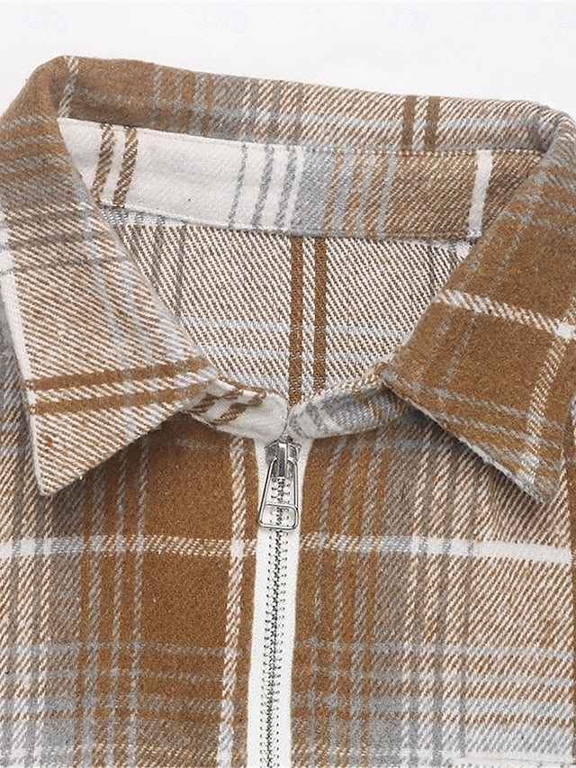 Women's Shirt Blouse Zipper Print Plaid Basic Casual Long