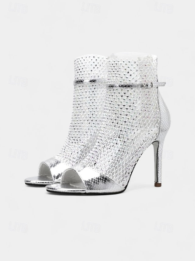 Stiletto Glitter Mesh – Women's Gold Sandals Open-Toe