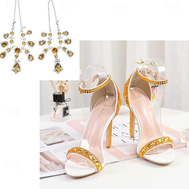 Matching Stiletto Green Women's with Rhinestone Ankle Heels