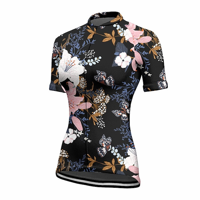 Women's Cycling Jersey Floral Botanical Short Sleeve Bike