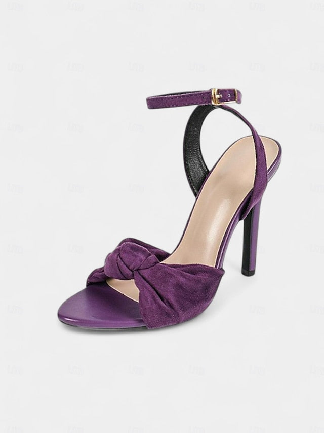 Suede Bow Heel - with Detail Purple Sandals High Women's