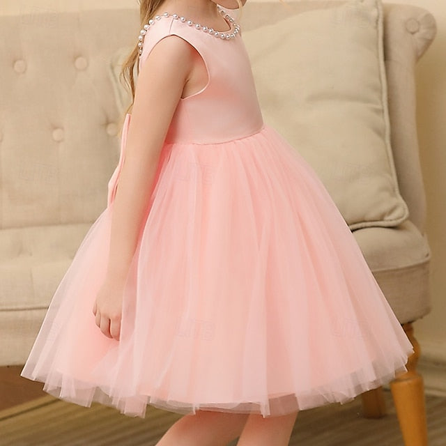 Kids Sleeveless Party Dress Wedding Girls' Color Solid