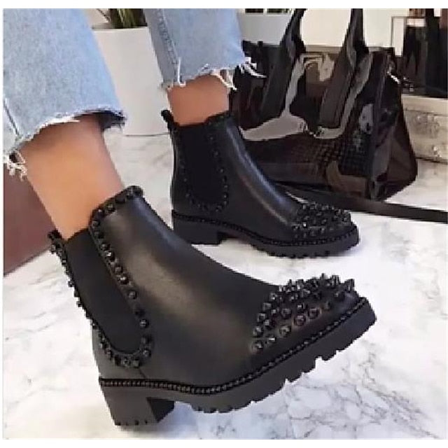 – for Studded Women Black Chunky Chelsea Boots Ankle Sole