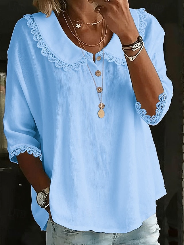 Women's Popover Shirt Summer Shirt Casual Shirt Blouse Lace