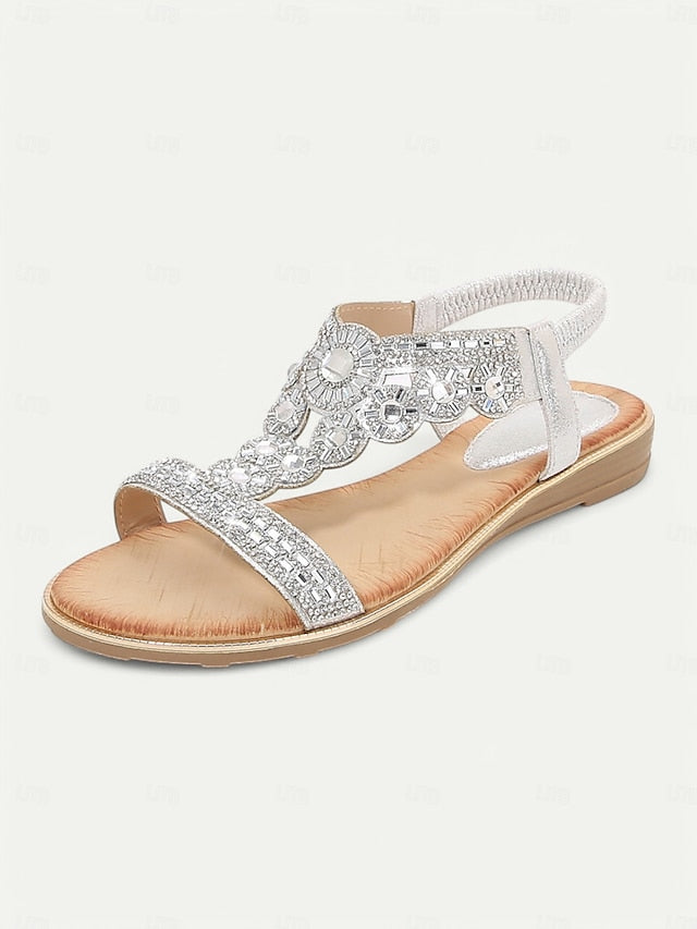 T-Strap – Elegant Sandals Women's Rhinestone Embellished