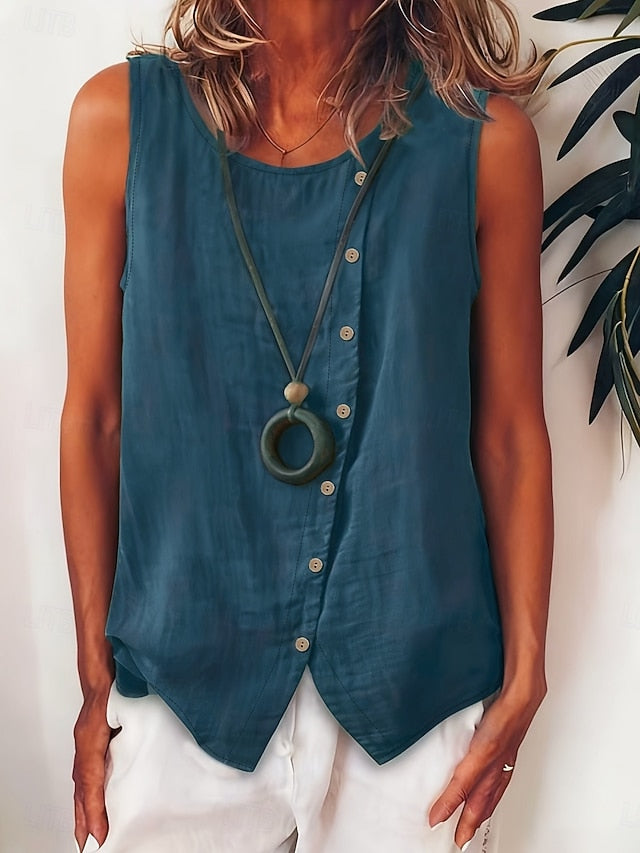 Women's Shirt Blouse Sleeveless Shirt Buttons Solid Color