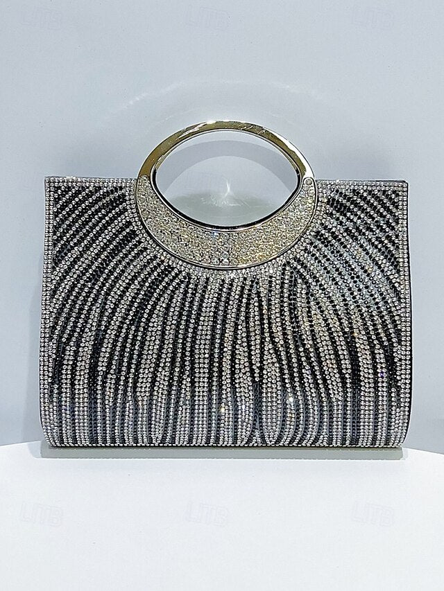 – Round Handle Clutch Evening Women's with Rhinestone Bag