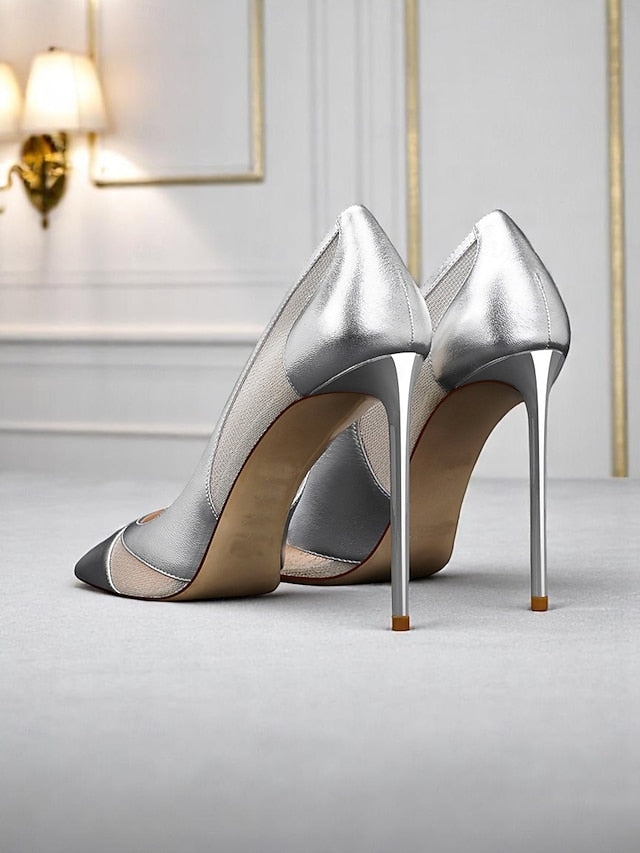 Detailing Women's Mesh Pumps with Pointed Suede Toe Nude