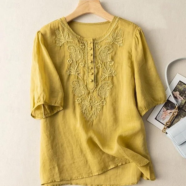 Women's Cotton Linen Shirts Long Cotton Top White Cotton