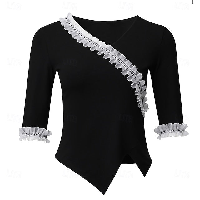 Latin Dance Top Pure Color Ruffle Splicing Women's