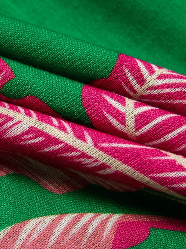 Print V Neck Shirred Midi Dress