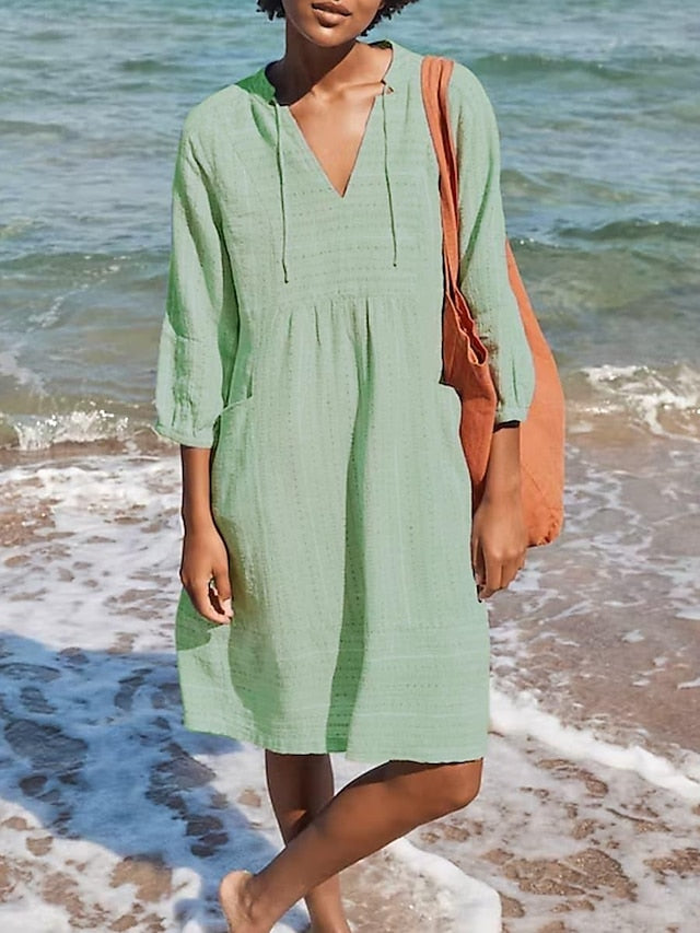 Women's Blue Black Green Summer Spring Midi Dress Cotton