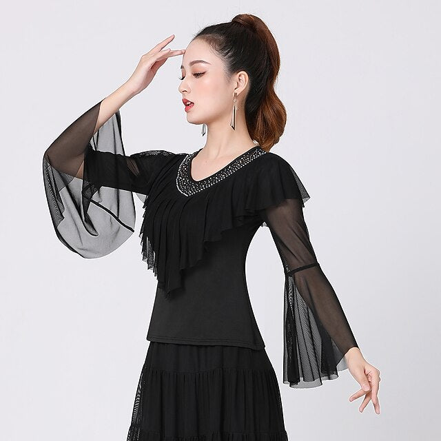 Latin Dance Ballroom Dance Top Pure Color Crystals / Rhinestones