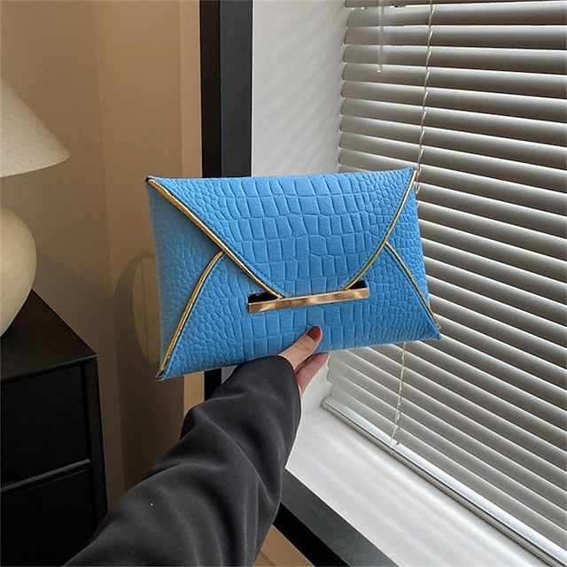 Metal Handle Yellow with Croc-Embossed Women’s Clutch Envelope