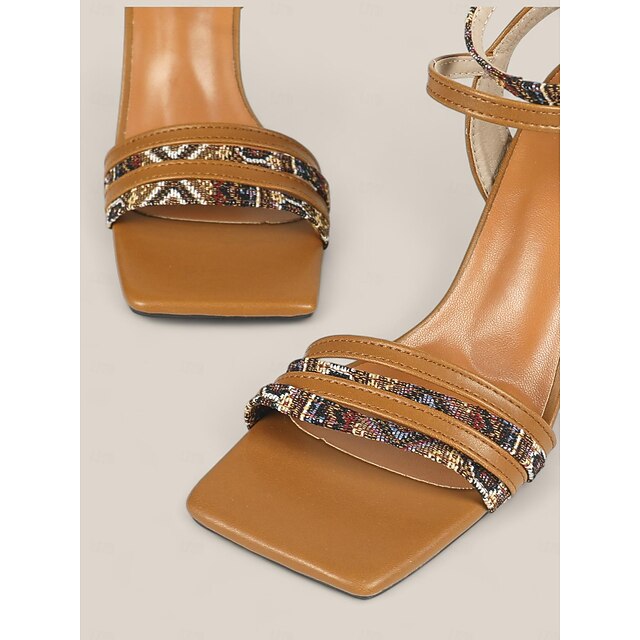 Strap Block Women's Heels Textured Boho-Chic with Patterned