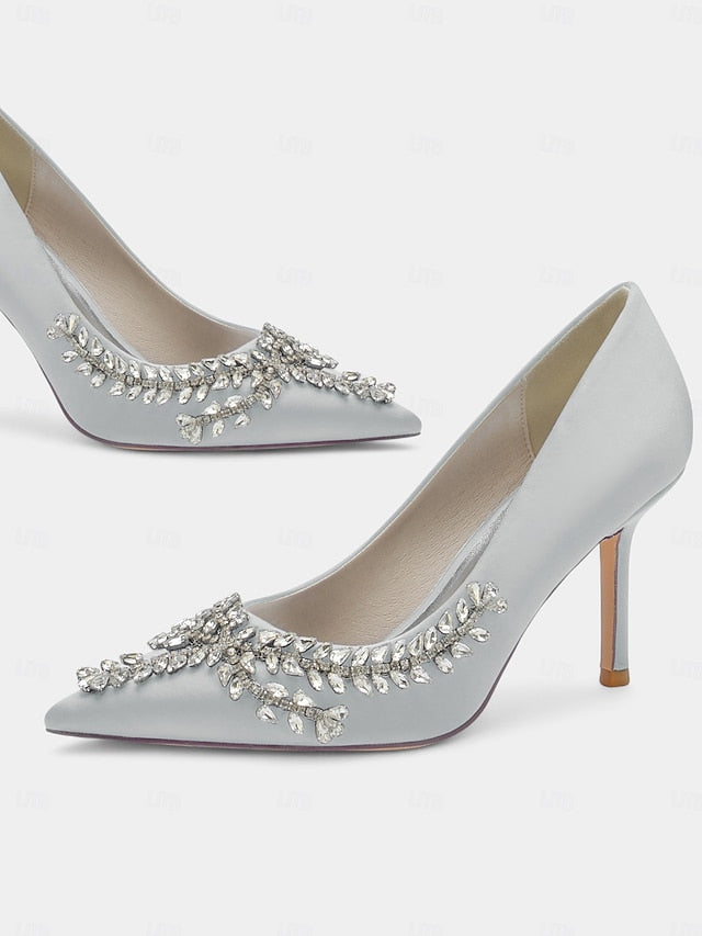 Rhinestone-Embellished – Women's Satin Heels Stiletto