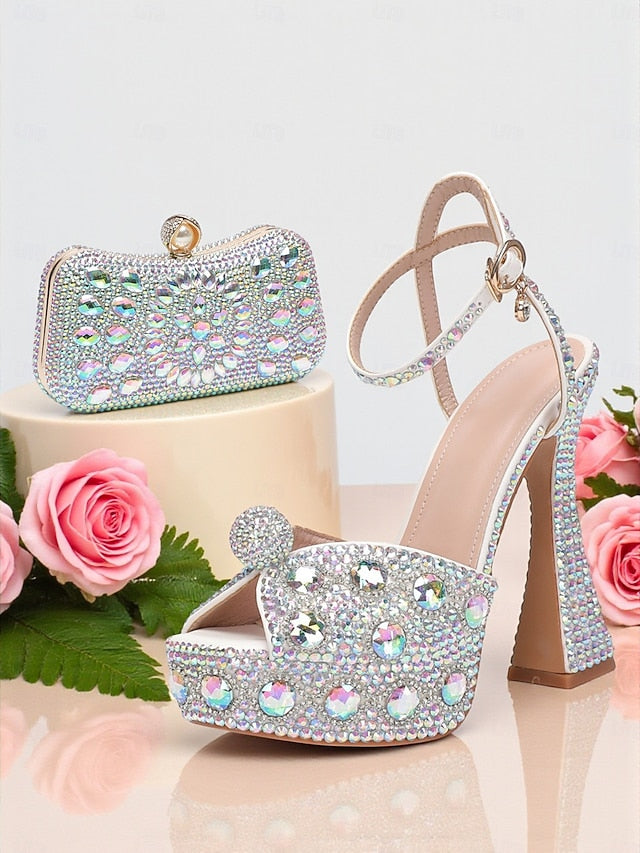 High Heel Sandals Matching Rhinestone Platform Women's with