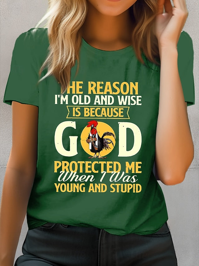 Women's T Shirt Cotton Shirt Print Rooster Letter Casual