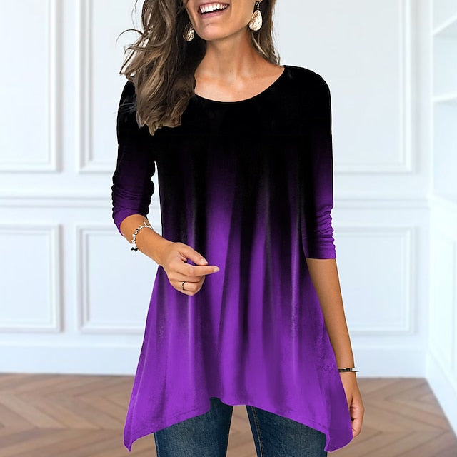 Women's Tunic T Shirt Color Gradient Tunic Basic Long