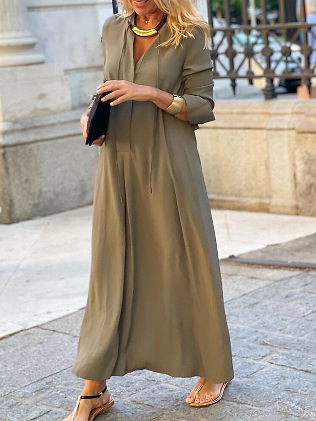 Women's Casual Dress Maxi Dress Ruched Casual V Neck Long