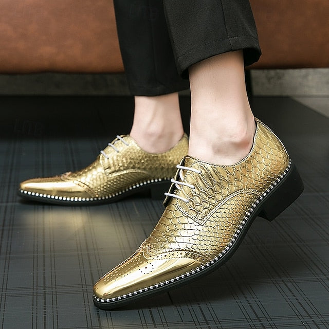 – Faux Men's Metallic Shiny Gold Oxford Shoes