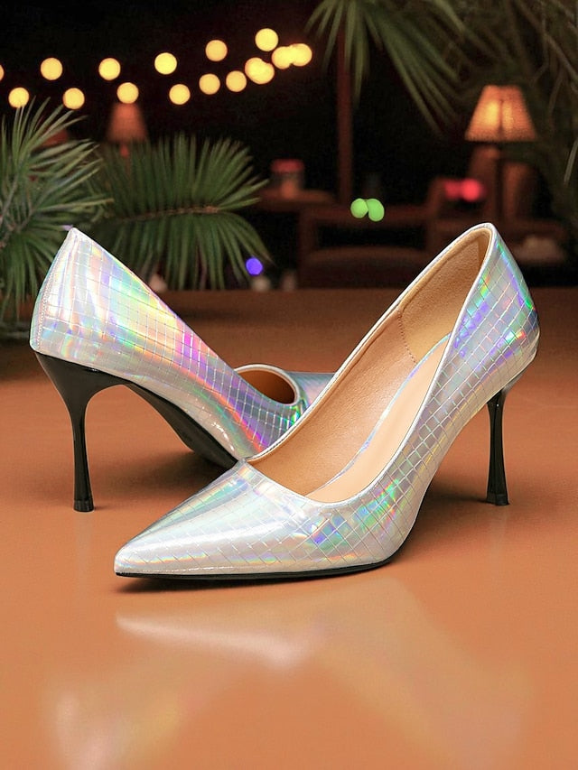 Pointed Women's Holographic with Stiletto Toe Heels Glossy