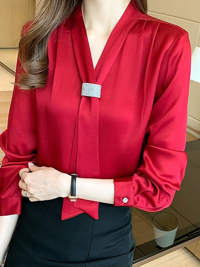 Women's Shirt Blouse Buttons Plain Elegant Stylish Long