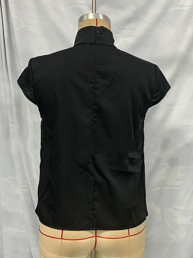 Women's Shirt Elegant Satin Top Blouse Ruched Zipper Plain