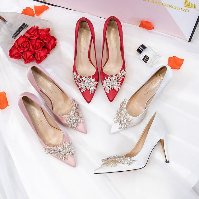 High Satin Rhinestone – Women's Pink Elegant Heels
