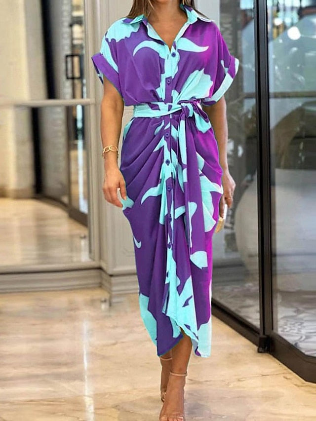 Women's T Shirt Dress Summer Dress Print Dress Floral Leaf