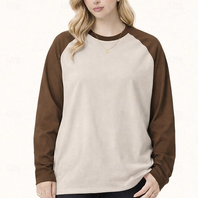 Women's Oversized Tee Raglan T Shirt 100% Cotton Patchwork