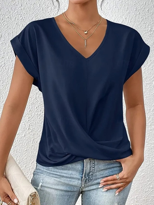 Women's T Shirt Solid Color Classic Casual Short Sleeve V