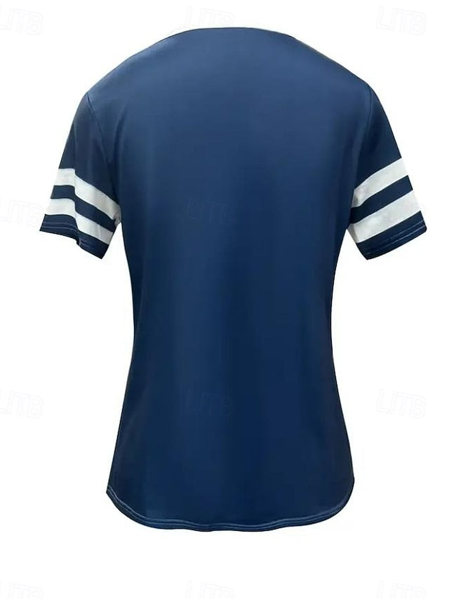 Women's T Shirt Print Ocean Striped Anchor Casual Short